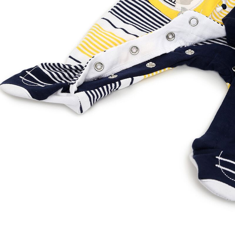 Boys Dark Blue Striped Front Opening Babysuit image number 3